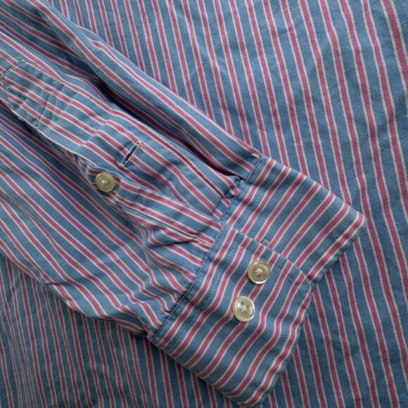 Ralph Lauren Men Long Sleeve Button Up Shirt Adult Striped Pink Blue XL Custom - Picture 9 of 11